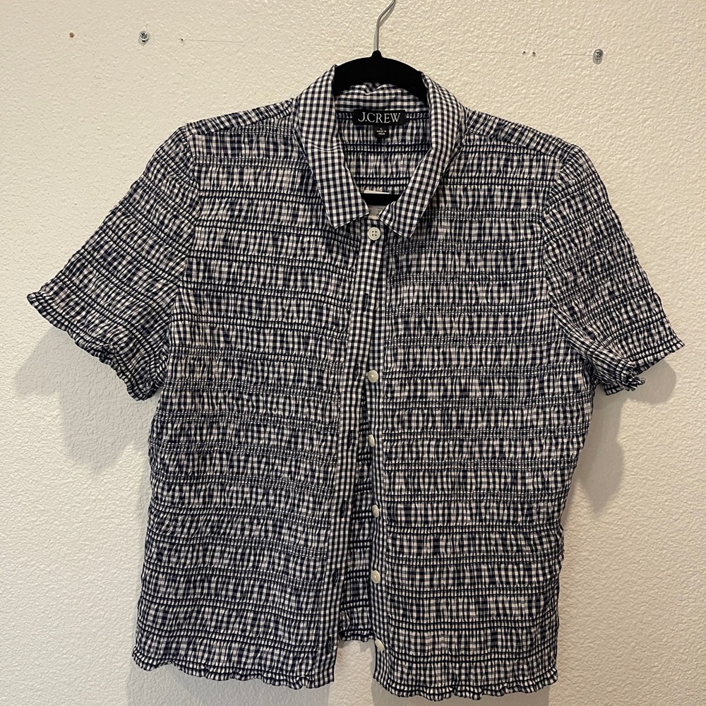 J. Crew Women’s L Navy and White Small Gingham Collared Button Down